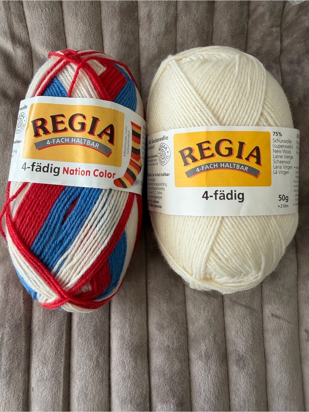 Lovely imported yarn  Regia 4-fädig Yarn Duo - Red/Blue/White and Cream
